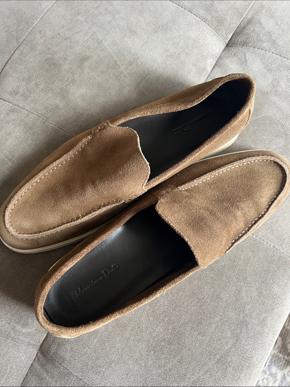 Massimo Dutti Suede Slip-On Loafers in Camel Brown